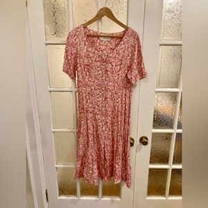 Vintage Floral Pink Midi Dress